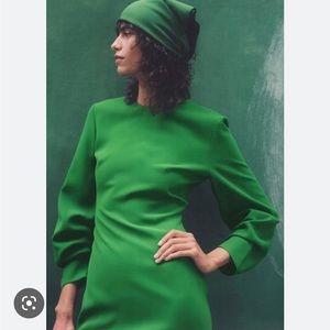 Zara ruched midi Kelly green dress